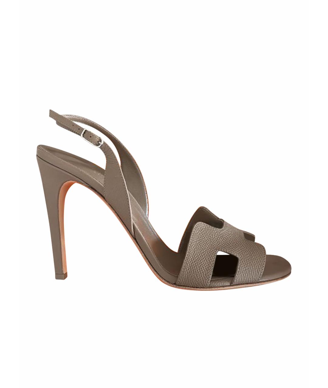 HERMES Коричневые кожаные босоножки, фото 1