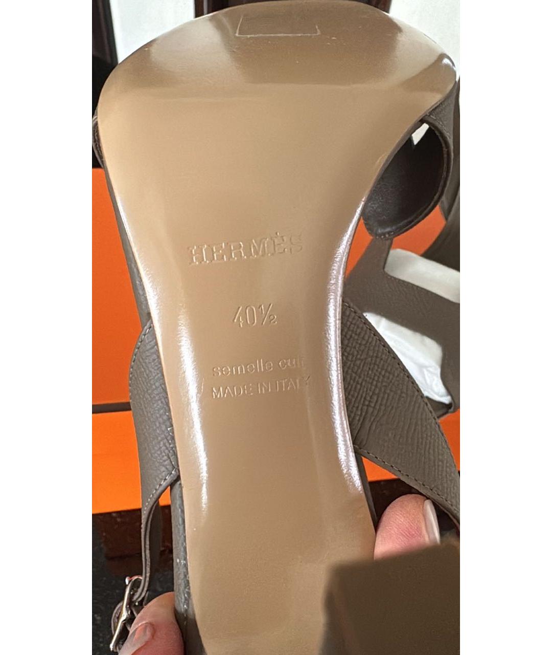 HERMES Коричневые кожаные босоножки, фото 4