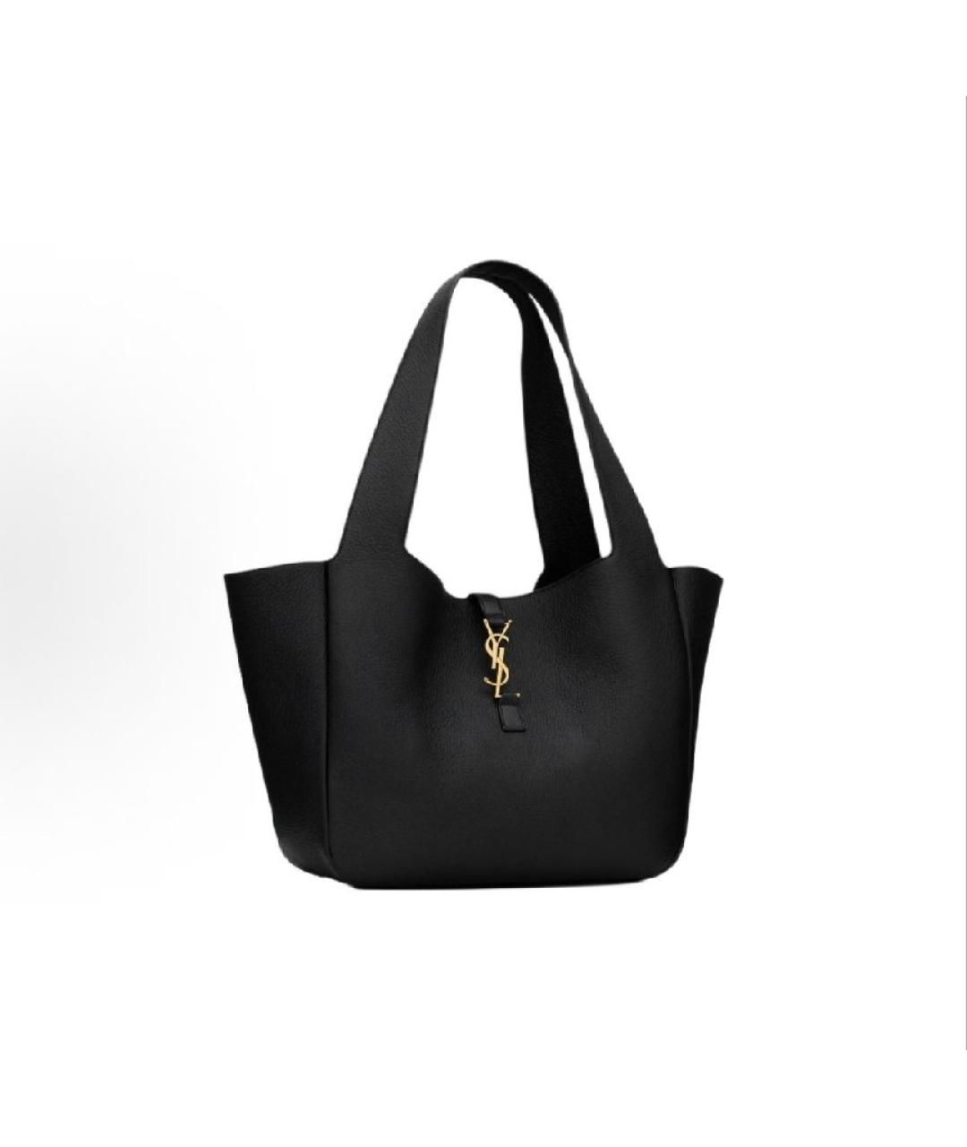 SAINT LAURENT Черная кожаная сумка тоут, фото 3