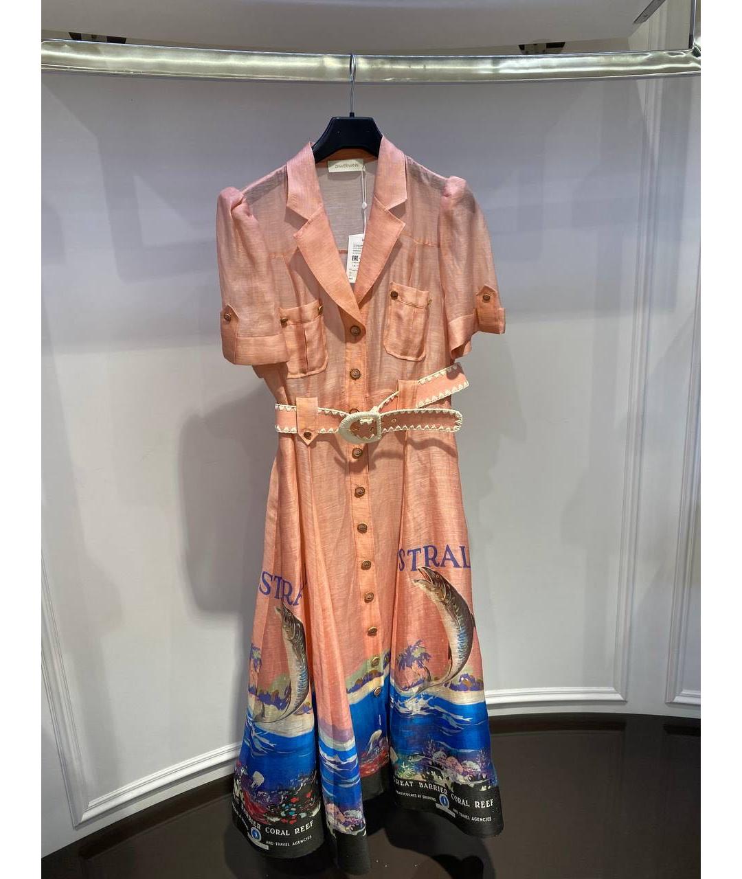 ZIMMERMANN Коралловое льняное повседневное платье, фото 3
