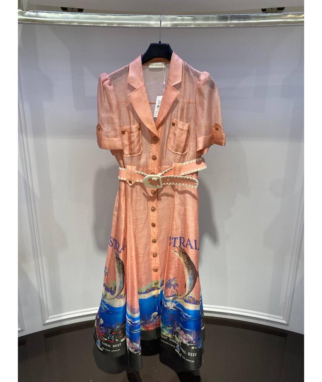 ZIMMERMANN Коралловое льняное повседневное платье, фото 2