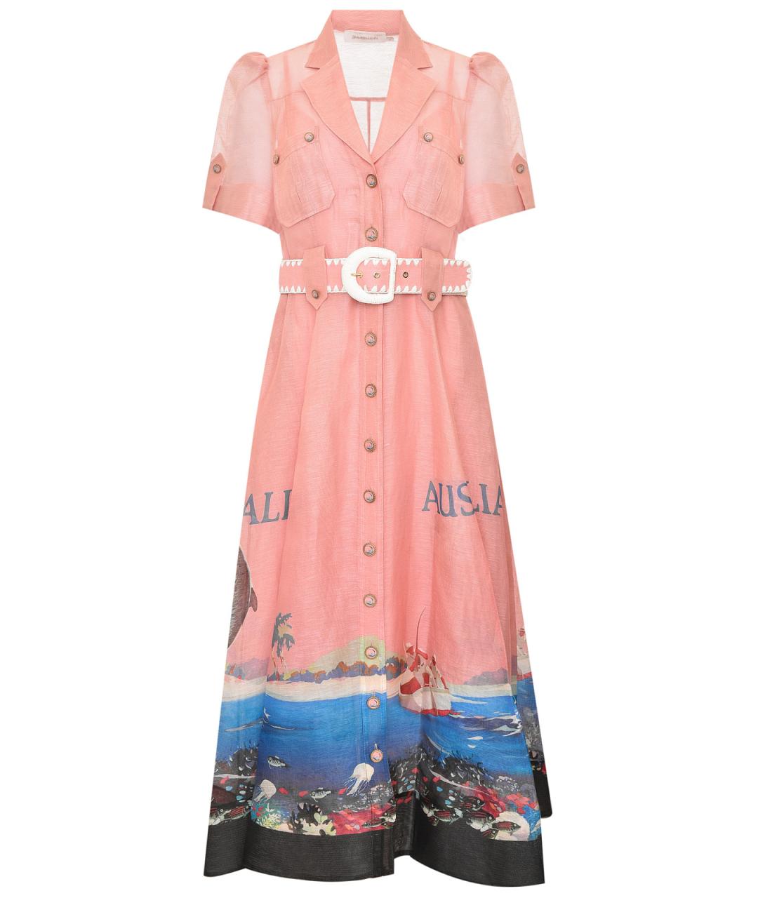 ZIMMERMANN Коралловое льняное повседневное платье, фото 1