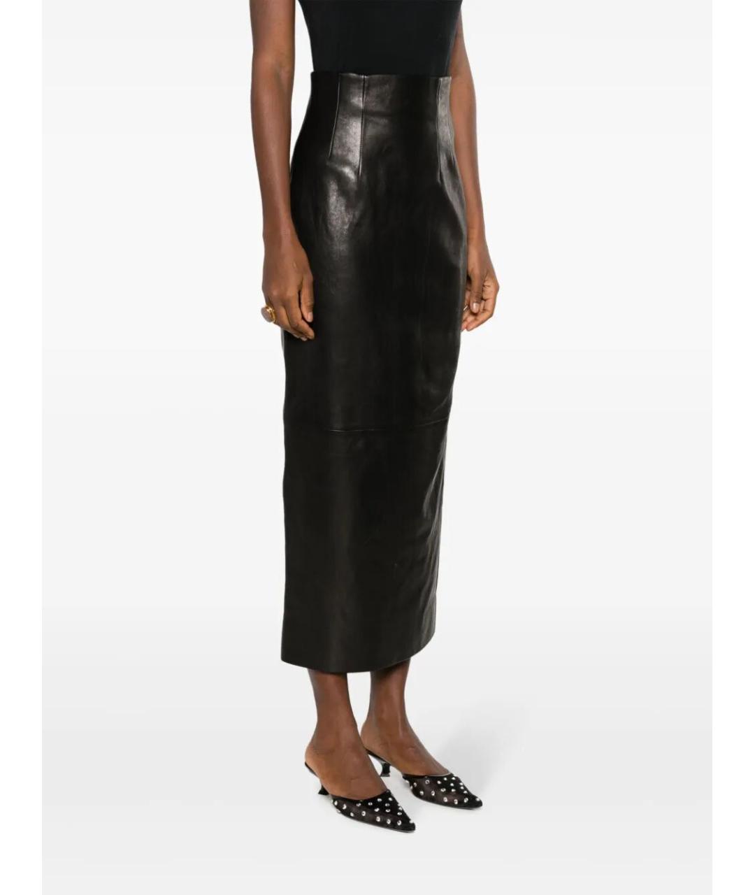 KHAITE Черная кожаная юбка миди, фото 5