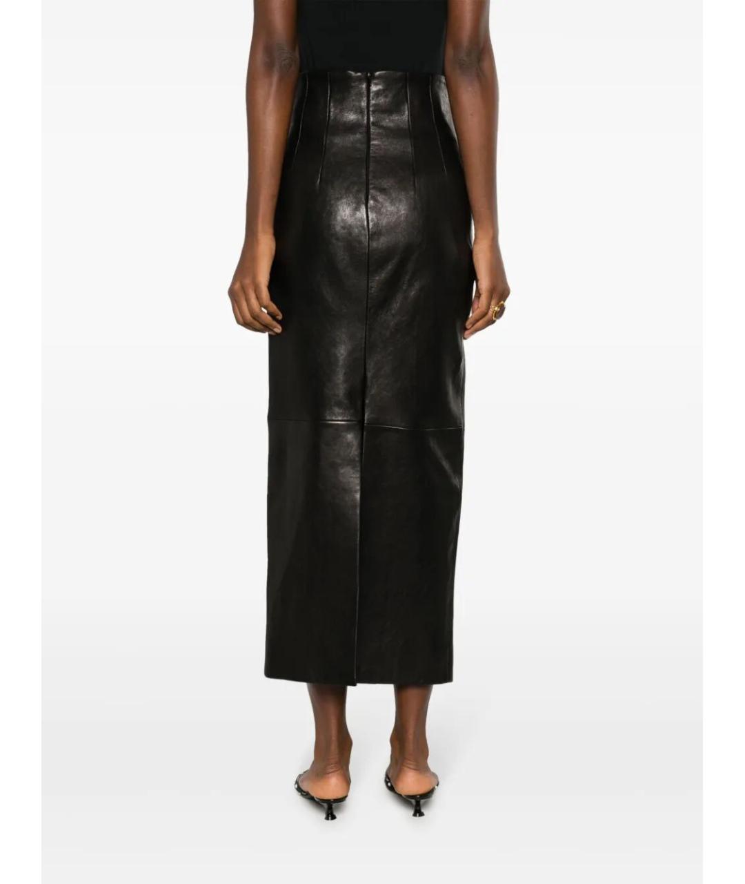 KHAITE Черная кожаная юбка миди, фото 4