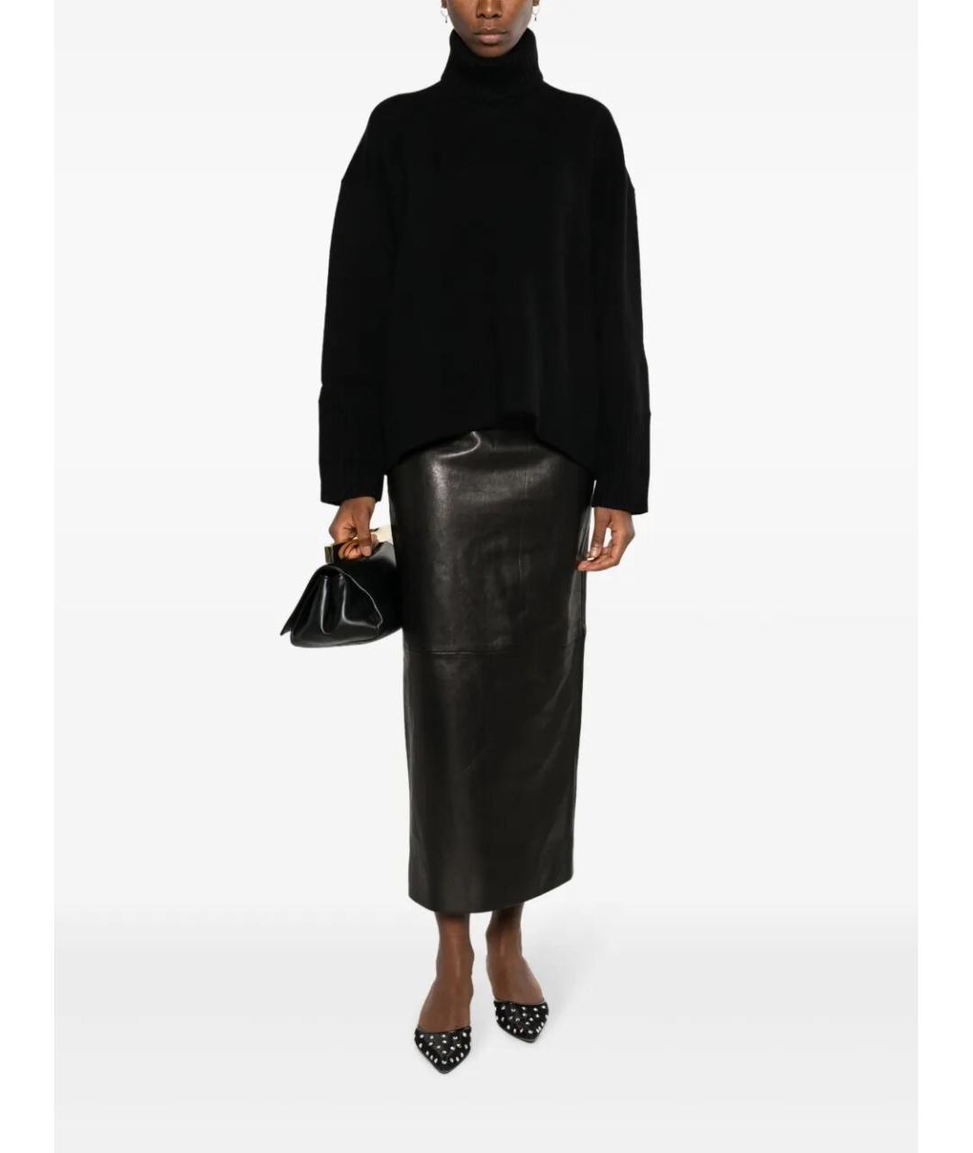 KHAITE Черная кожаная юбка миди, фото 3