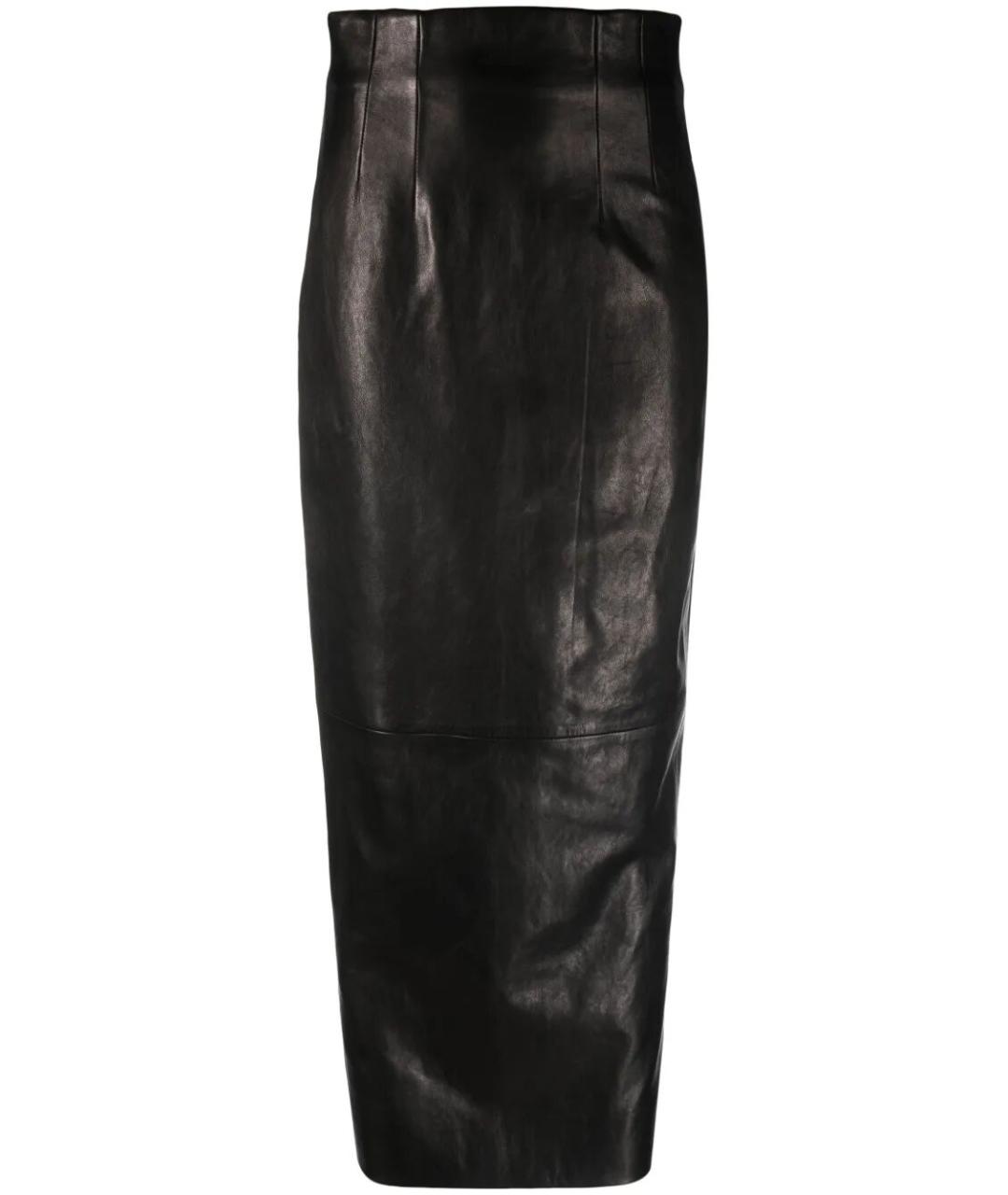 KHAITE Черная кожаная юбка миди, фото 1