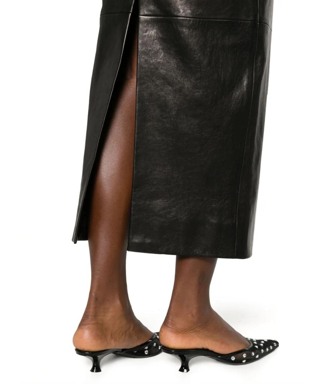 KHAITE Черная кожаная юбка миди, фото 2