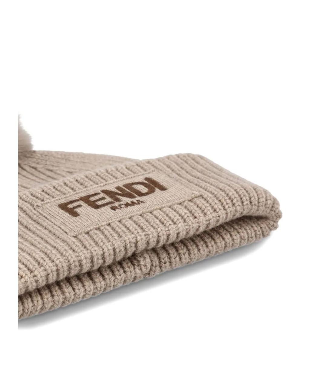 FENDI Бежевая шерстяная шапка, фото 4