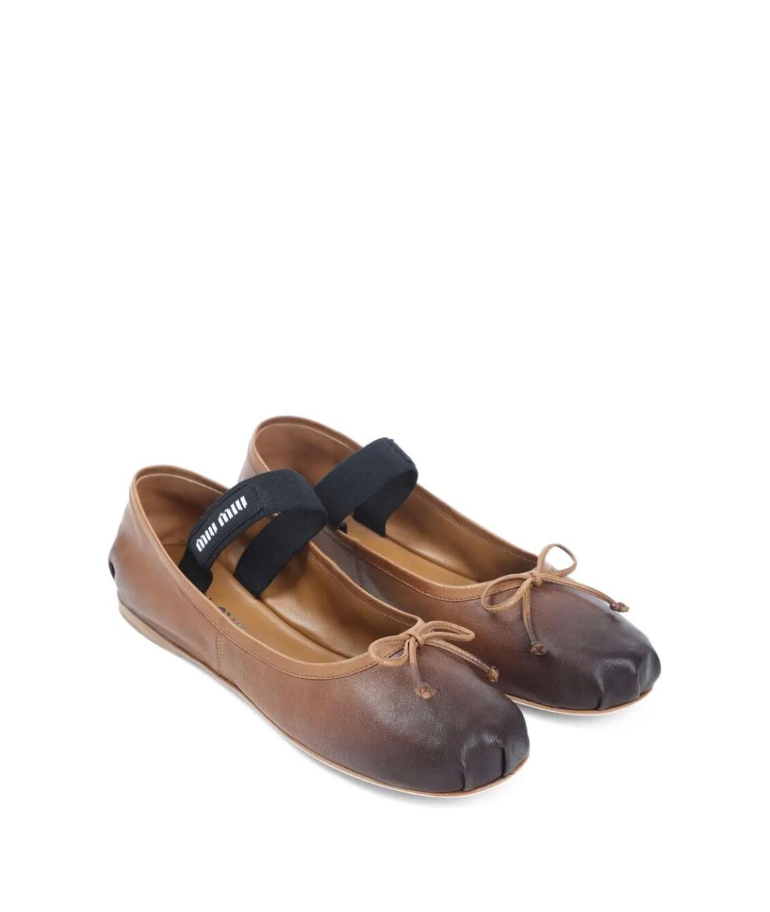 MIU MIU Коричневые кожаные балетки, фото 2