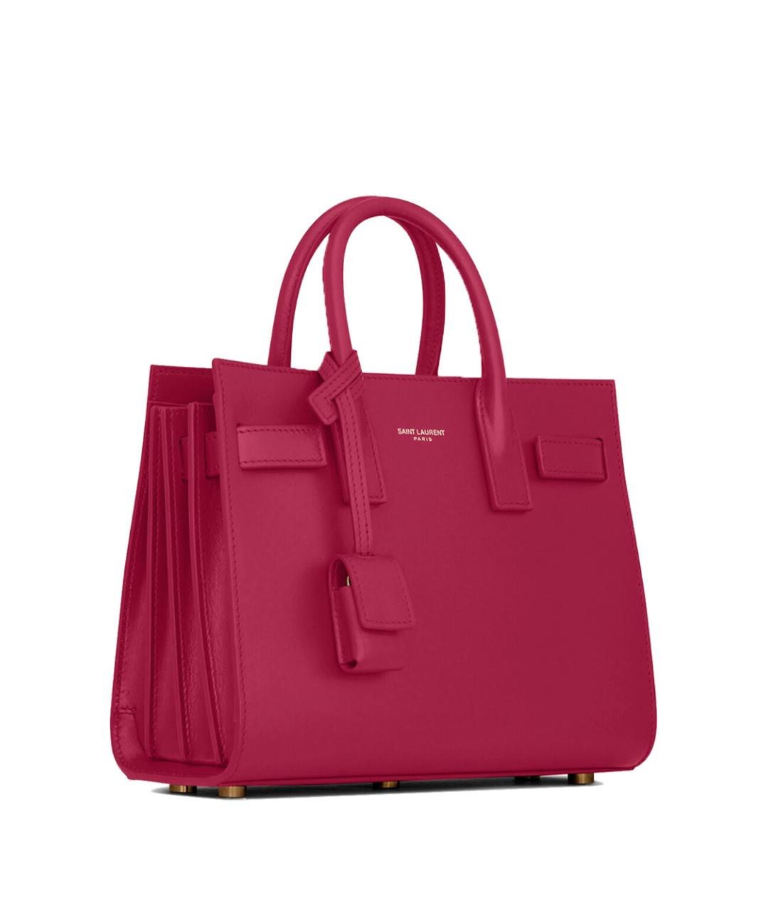 SAINT LAURENT Фуксия кожаная сумка тоут, фото 2