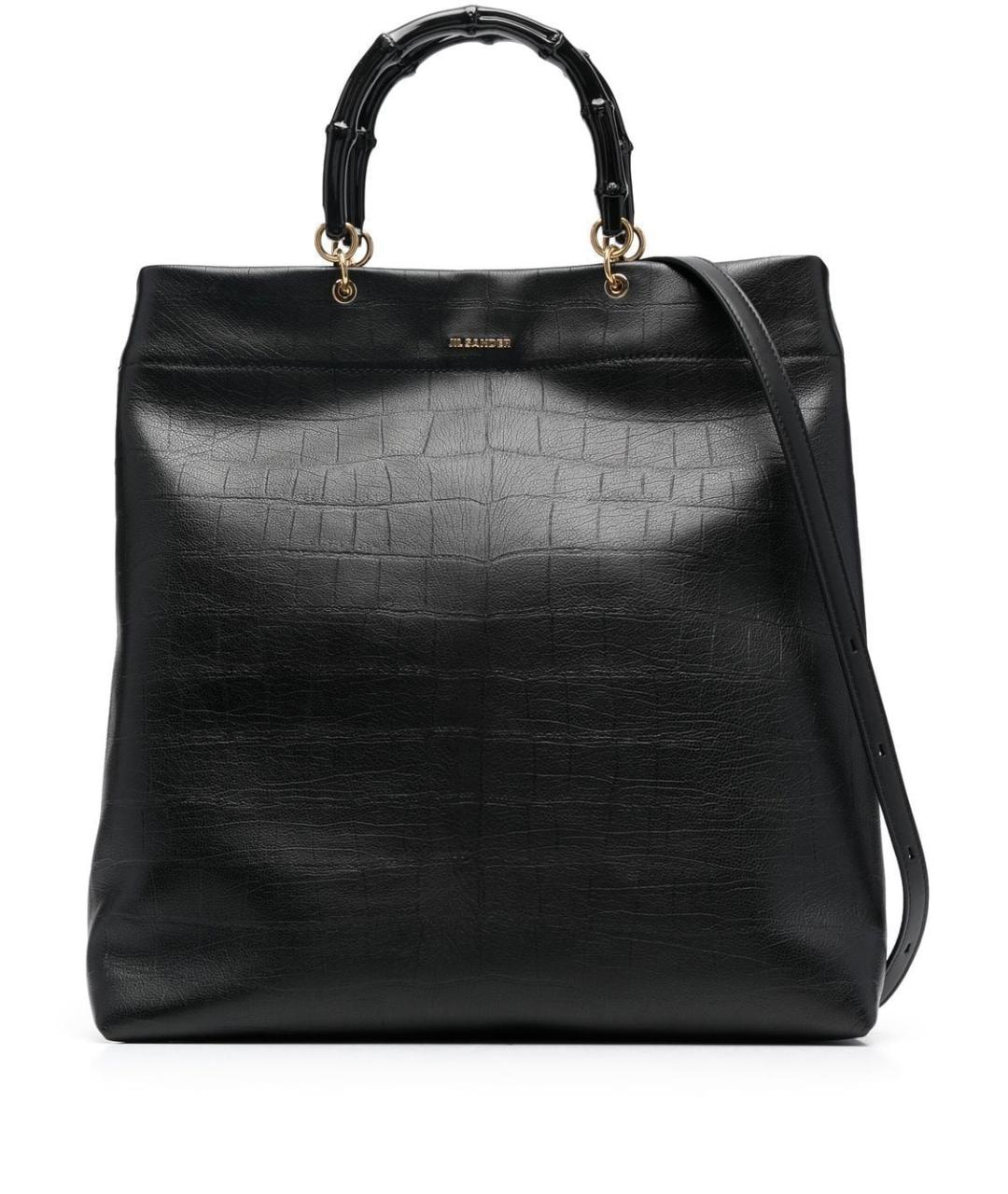 JIL SANDER Черная кожаная сумка тоут, фото 1