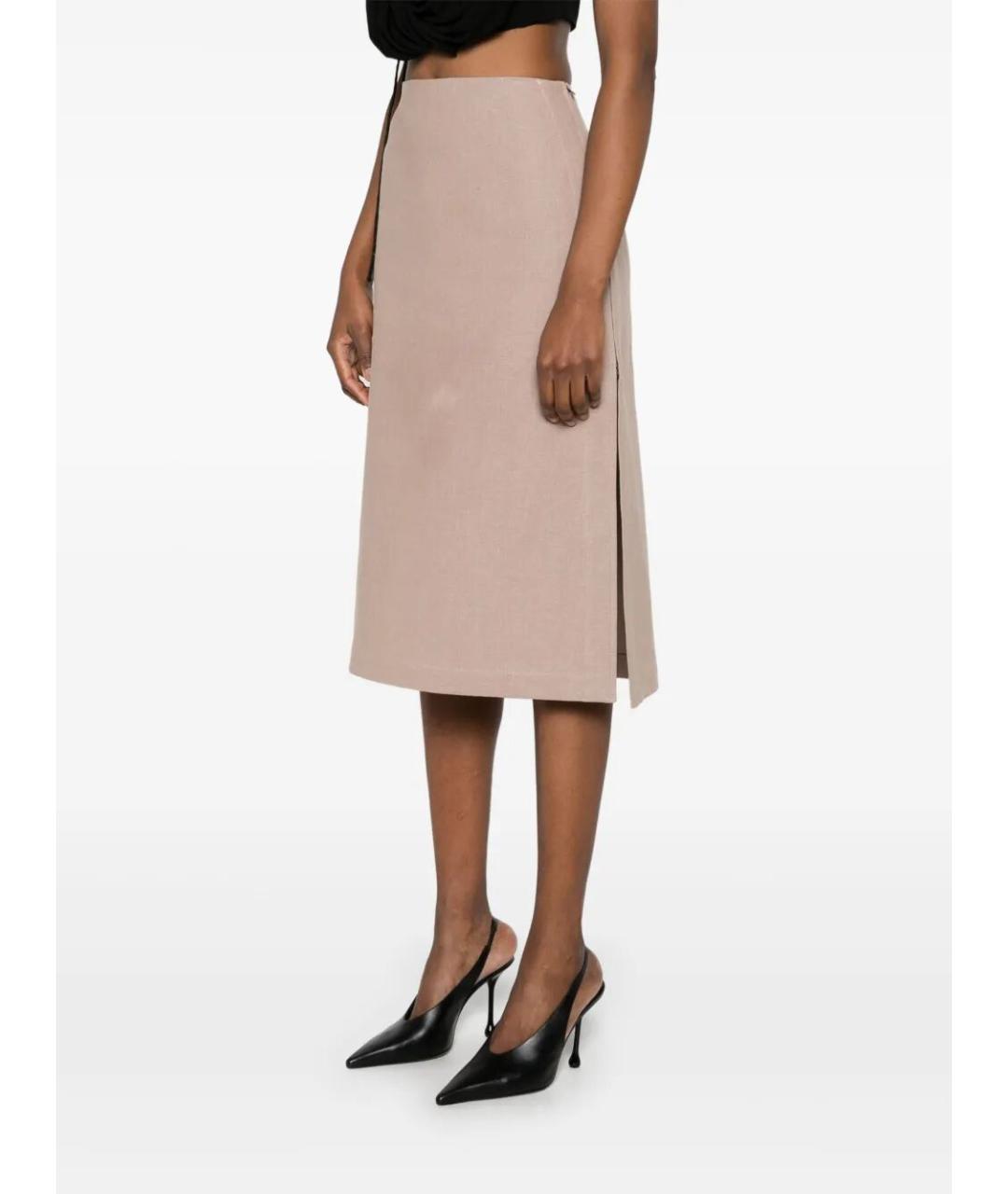 FENDI Розовая льняная юбка миди, фото 3