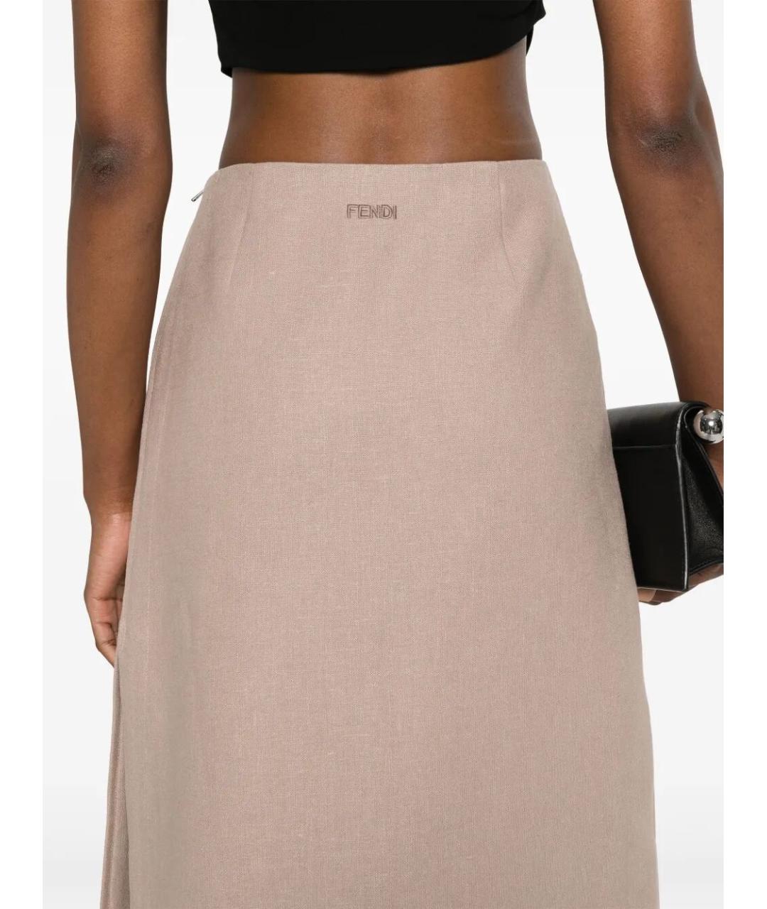 FENDI Розовая льняная юбка миди, фото 5