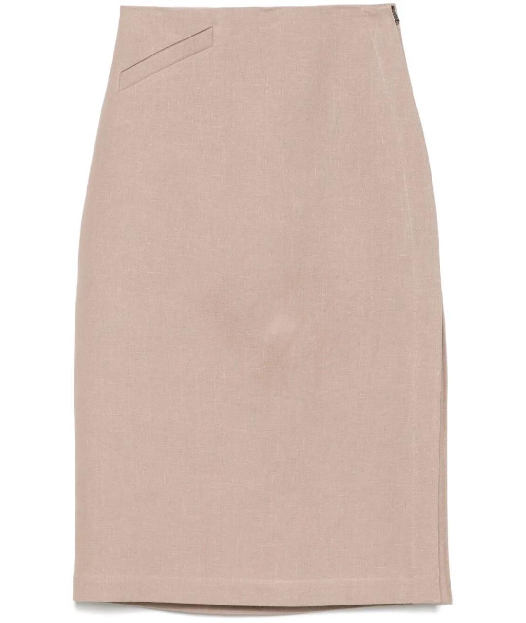 FENDI Розовая льняная юбка миди, фото 1