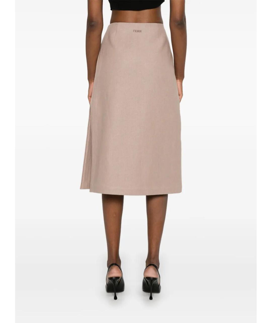 FENDI Розовая льняная юбка миди, фото 4