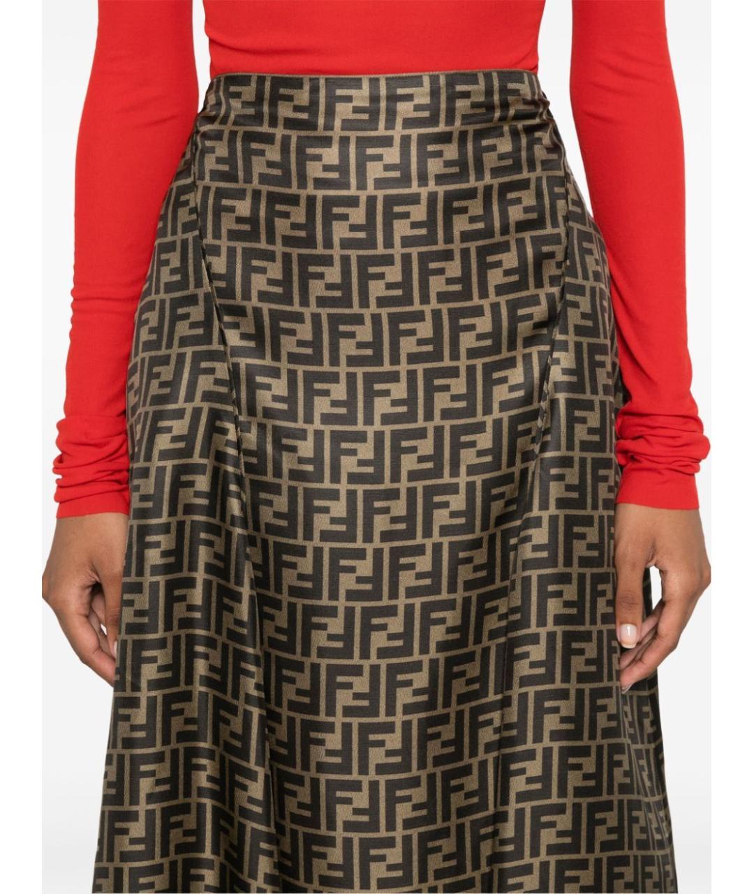 FENDI Коричневая шелковая юбка миди, фото 4
