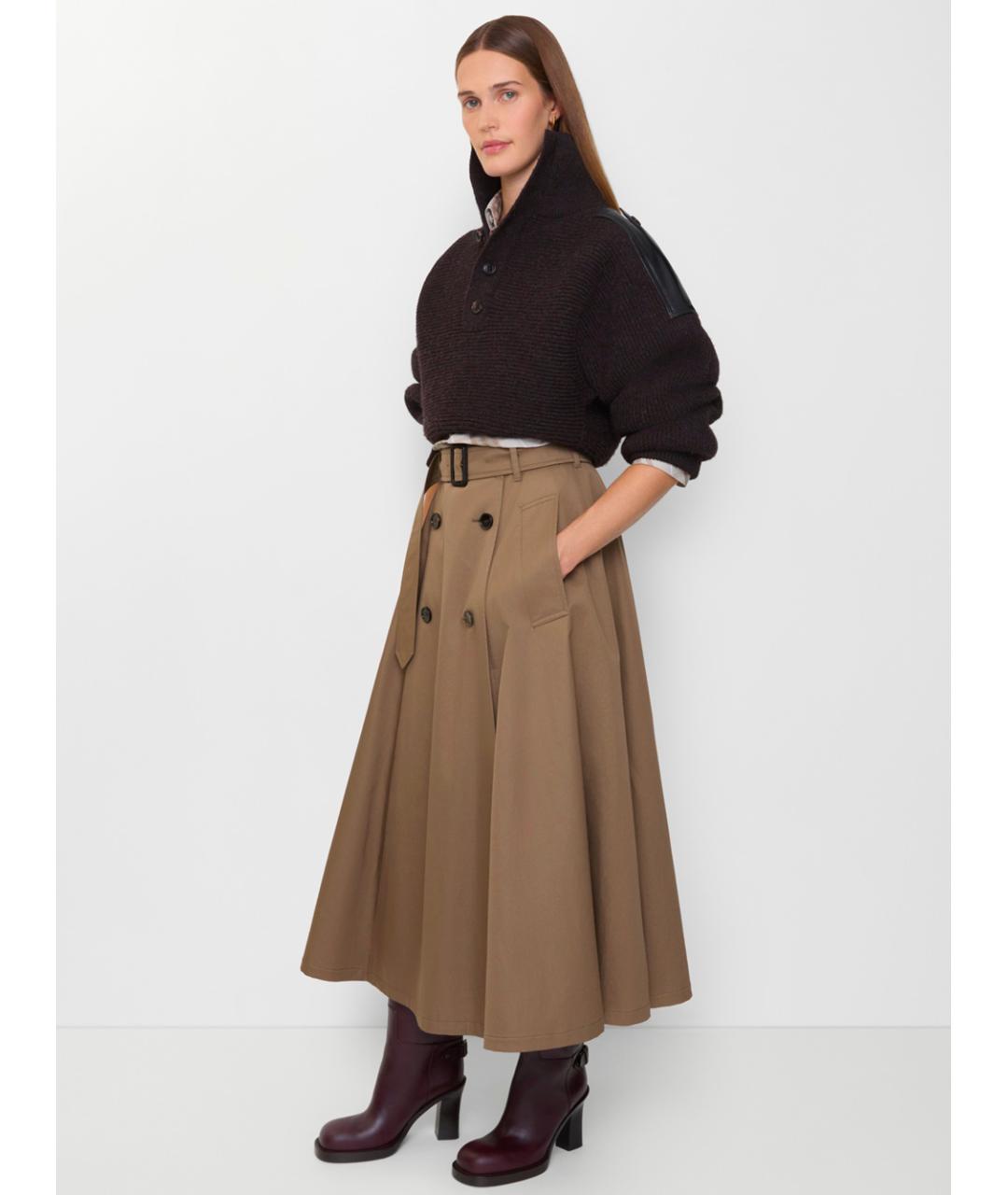 BURBERRY Коричневая хлопковая юбка миди, фото 2