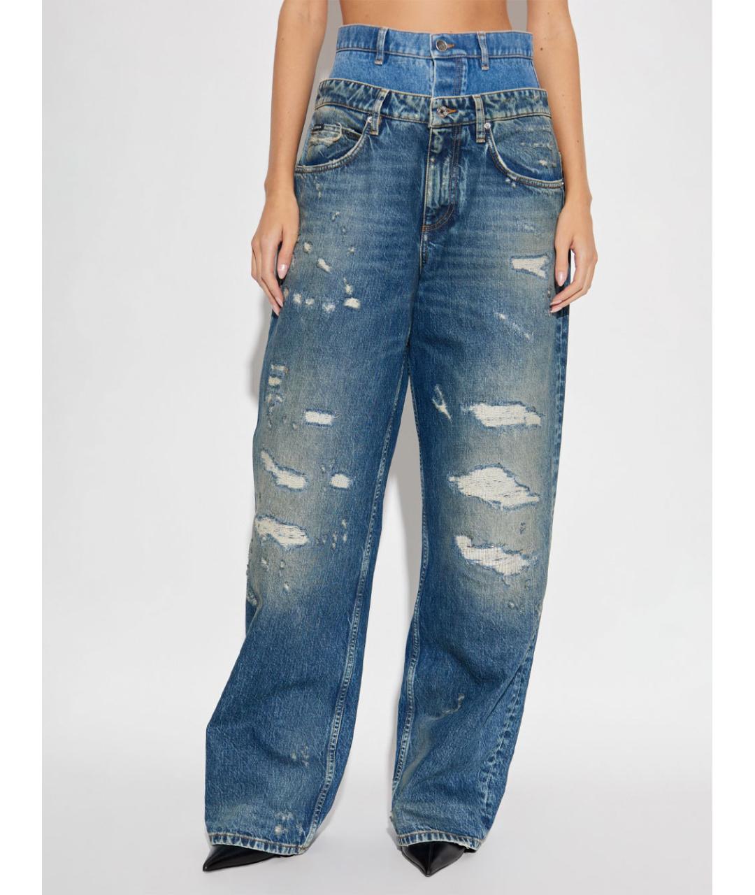 DOLCE&GABBANA Голубые хлопковые прямые джинсы, фото 2