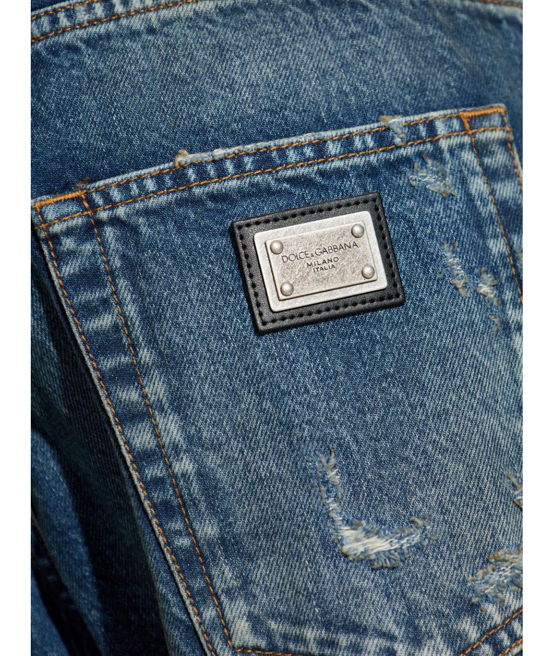 DOLCE&GABBANA Голубые хлопковые прямые джинсы, фото 4