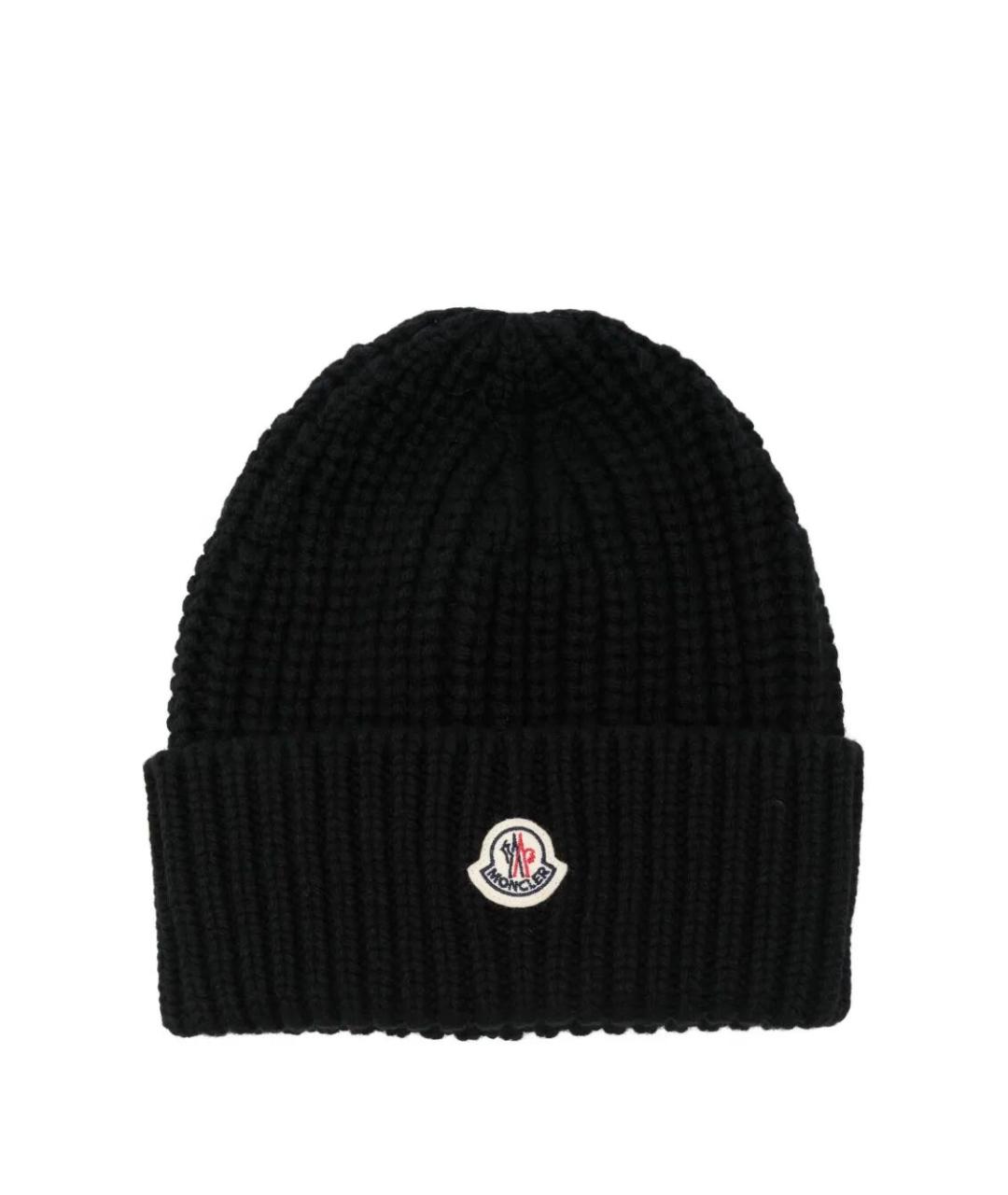 MONCLER Черная шерстяная шапка, фото 1