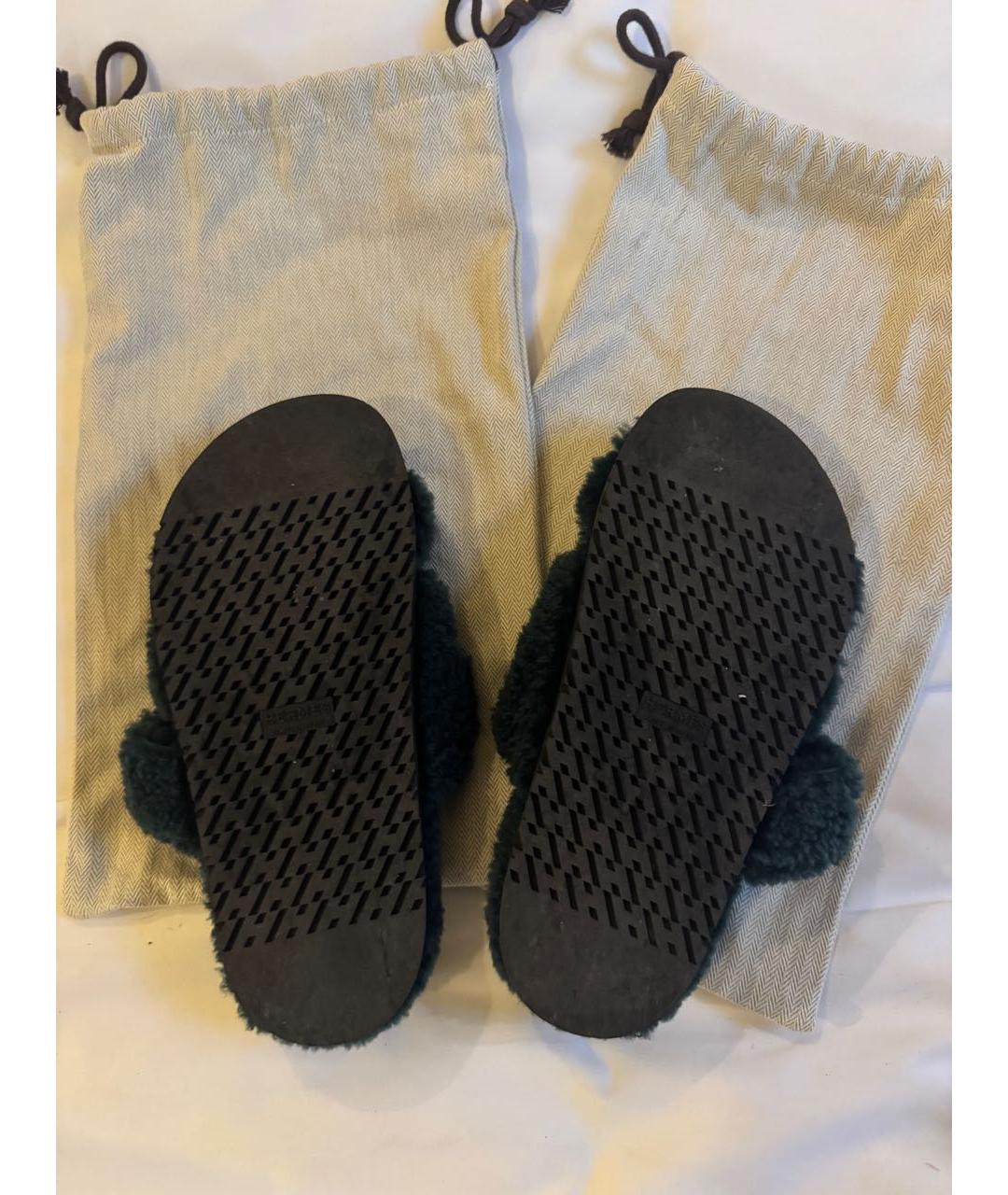 HERMES Зеленые шлепанцы, фото 7