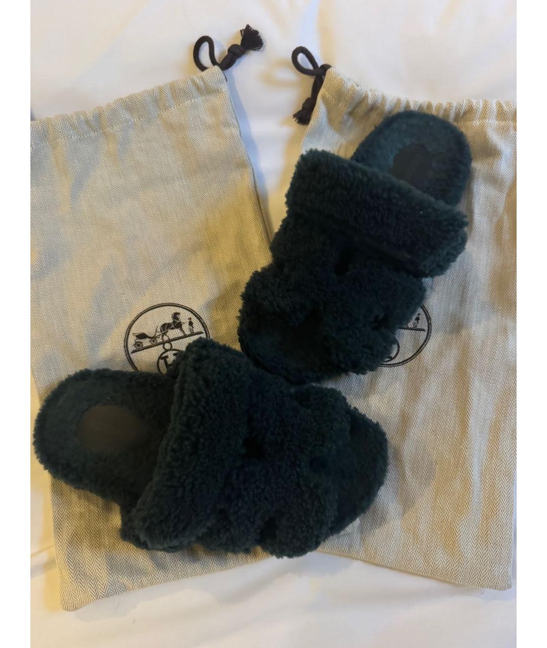 HERMES Зеленые шлепанцы, фото 9