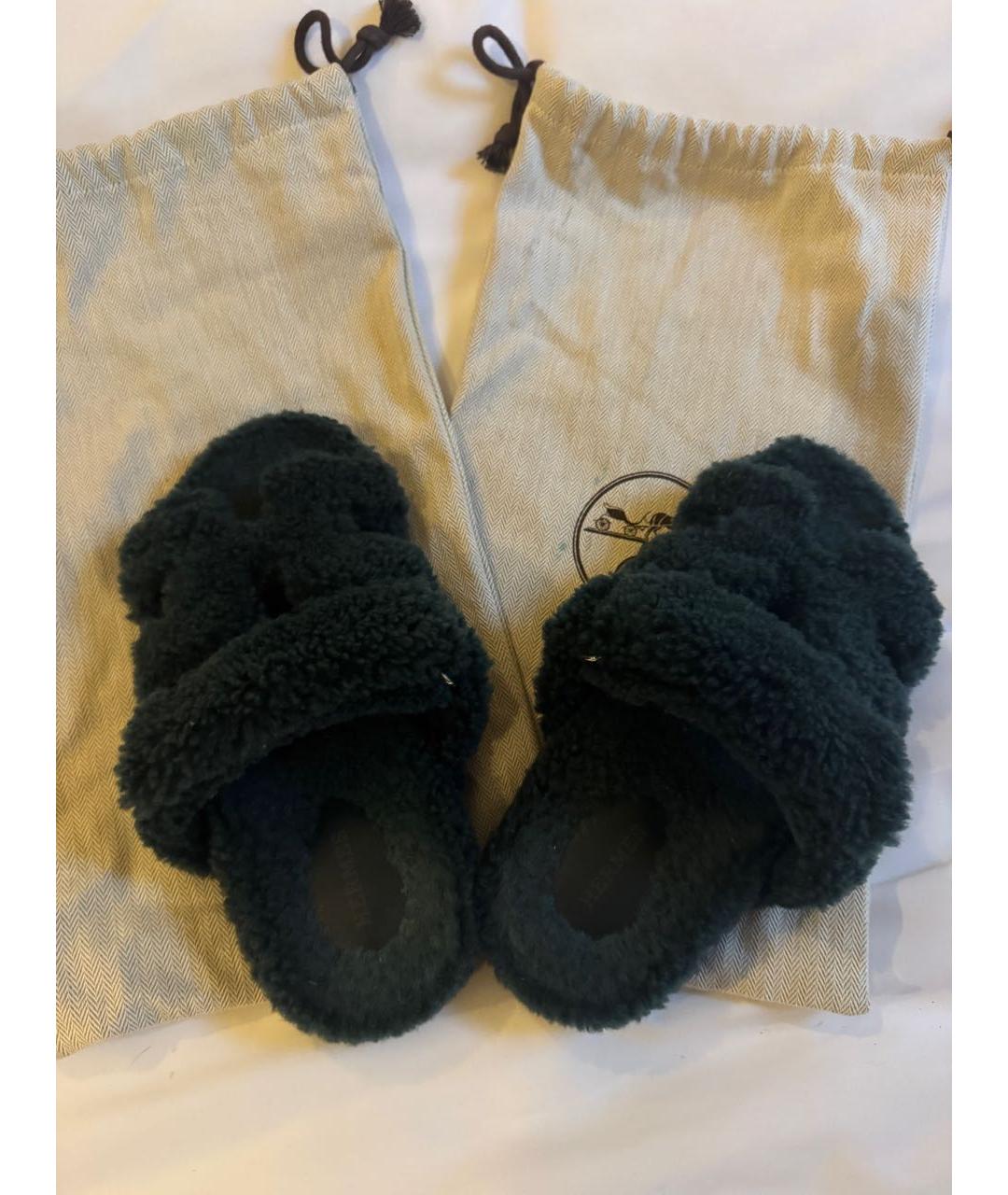 HERMES Зеленые шлепанцы, фото 3