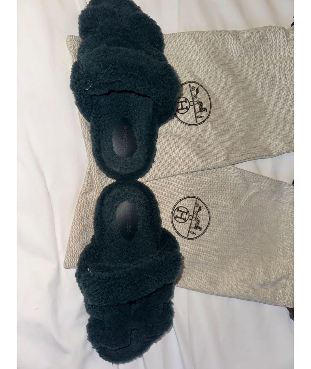 HERMES Зеленые шлепанцы, фото 5