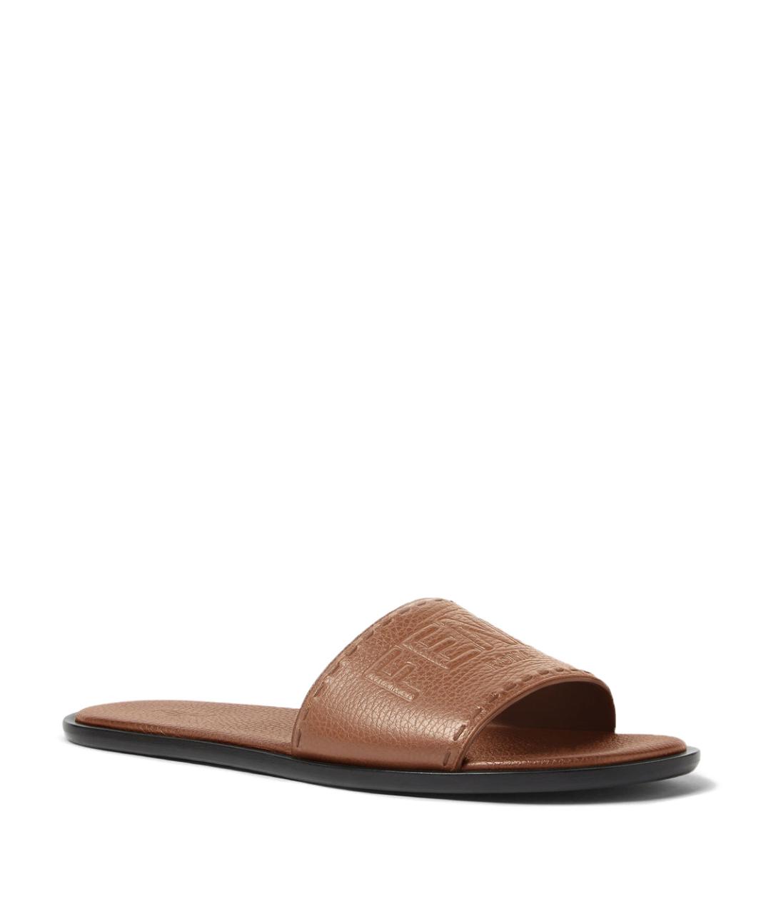 FENDI Коричневые кожаные шлепанцы, фото 3