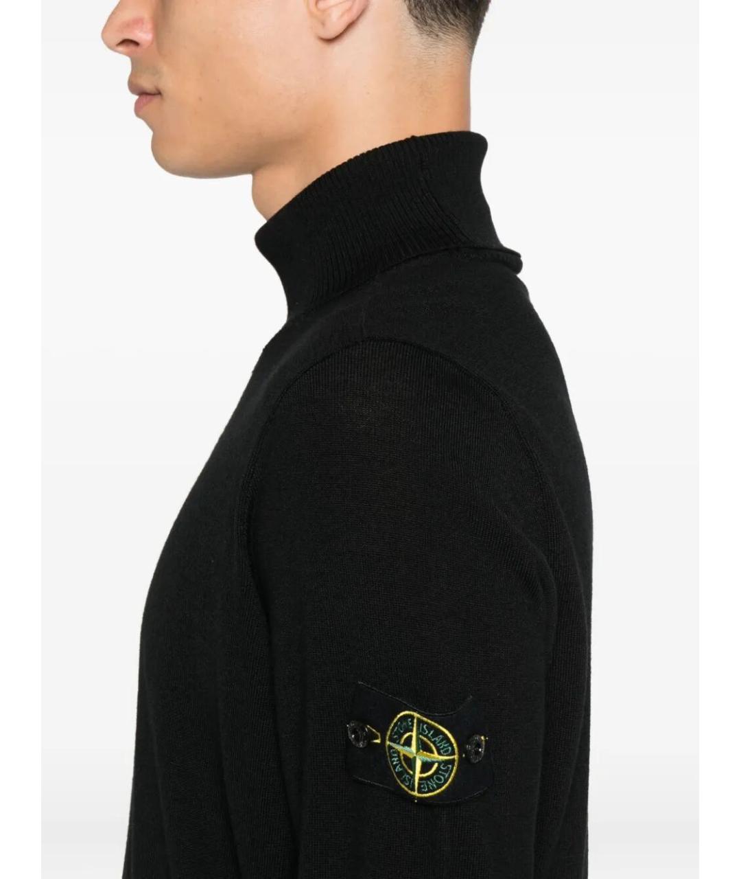 STONE ISLAND Черная шерстяная водолазка, фото 3