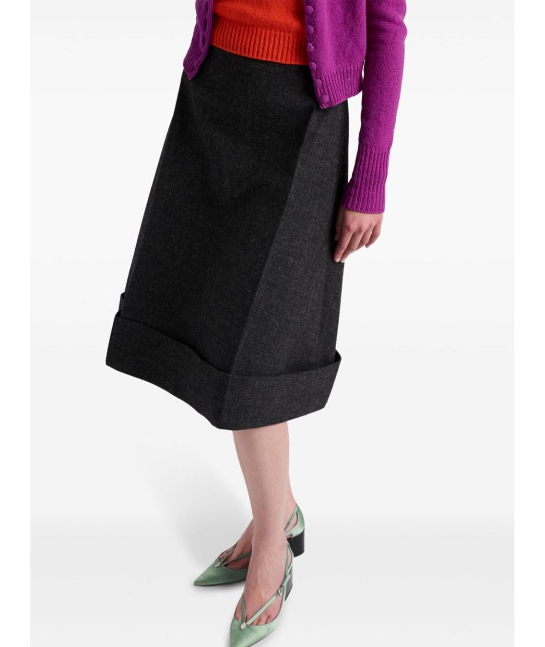 PRADA Антрацитовая шерстяная юбка миди, фото 2