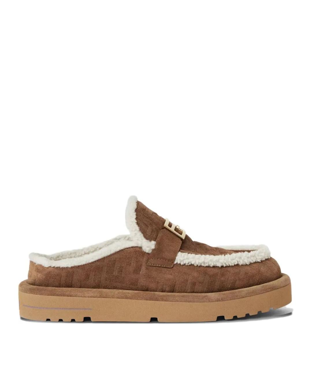 FENDI Коричневые замшевые сабо, фото 1