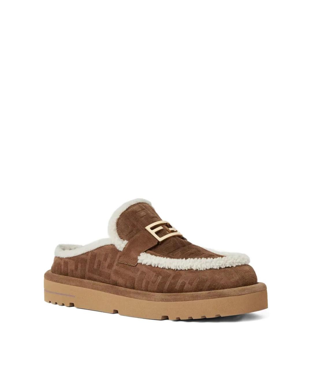 FENDI Коричневые замшевые сабо, фото 4