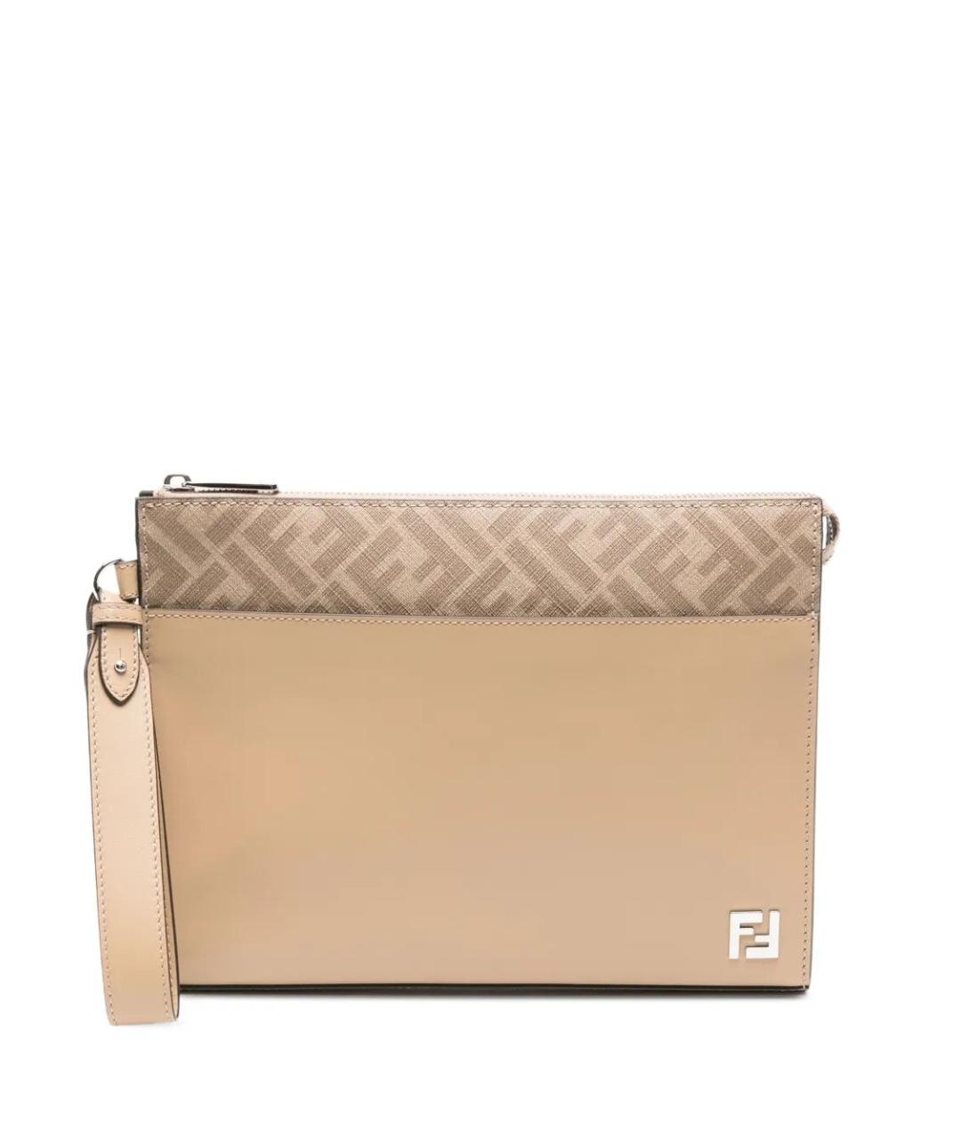 FENDI Бежевая кожаная папка для документов, фото 1