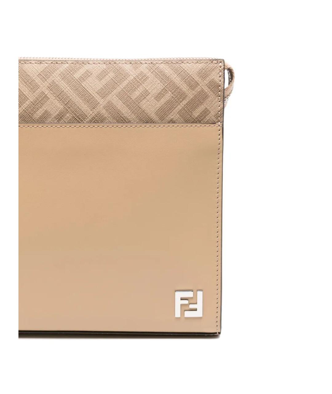 FENDI Бежевая кожаная папка для документов, фото 4