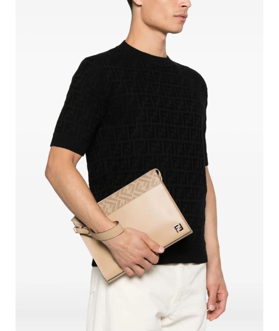 FENDI Бежевая кожаная папка для документов, фото 2