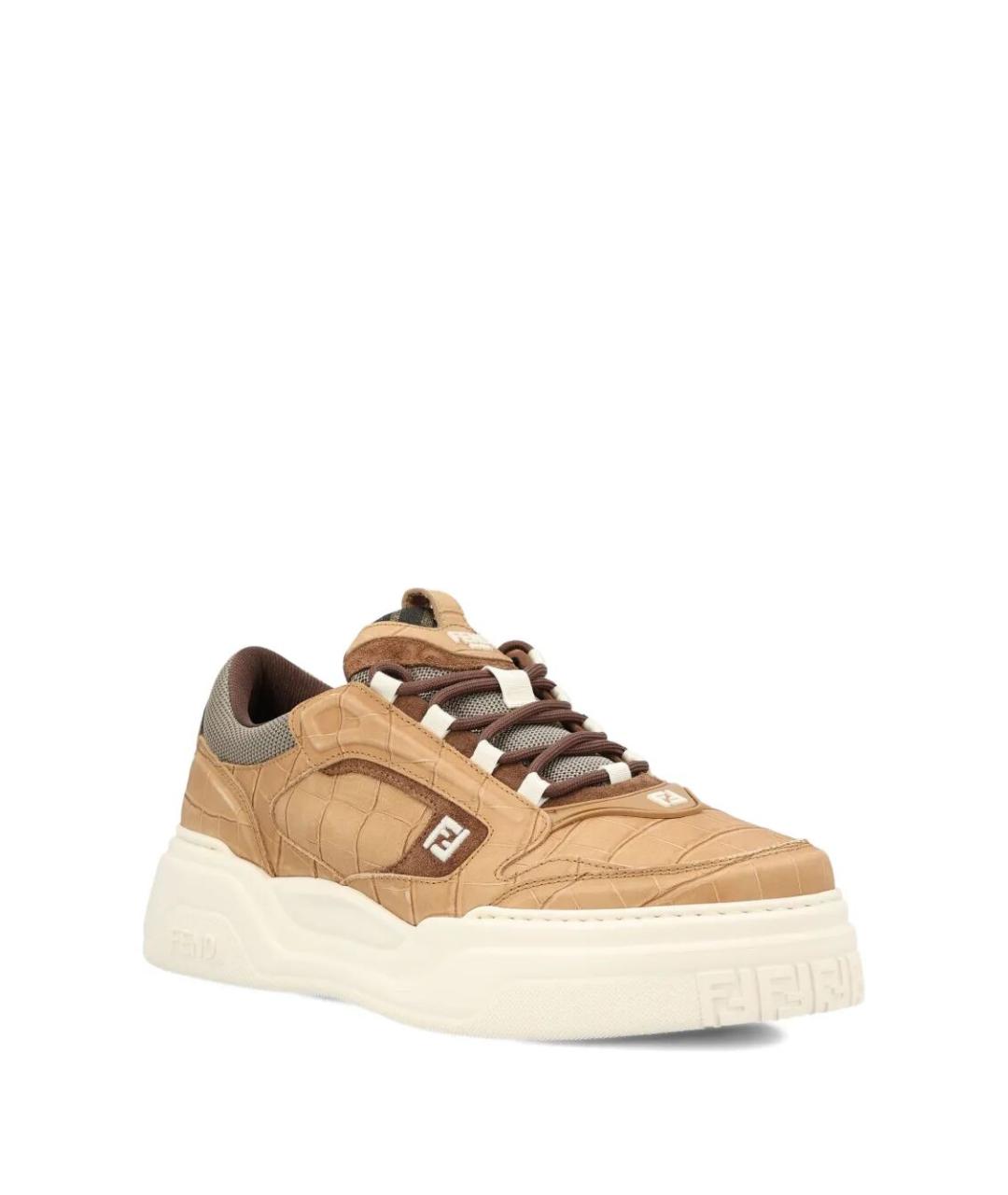 FENDI Бежевые кожаные низкие кроссовки / кеды, фото 2