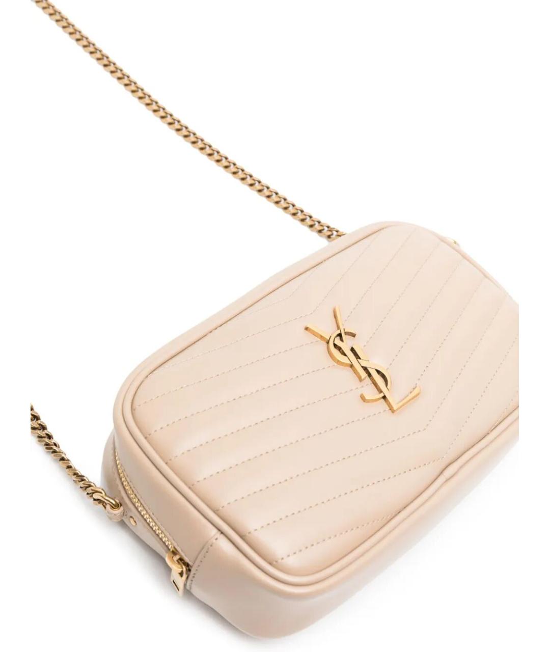SAINT LAURENT Бежевая кожаная сумка через плечо, фото 4