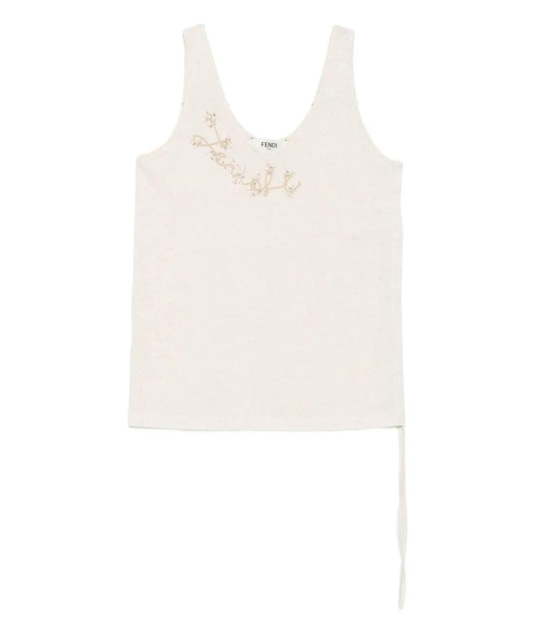 FENDI Бежевая хлопко-эластановая майка, фото 1