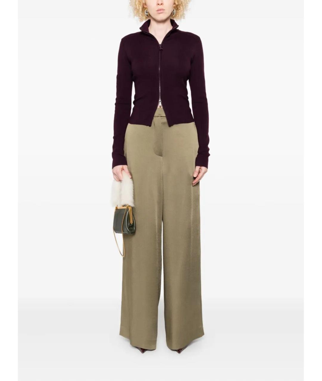 DRIES VAN NOTEN Хаки ацетатные брюки широкие, фото 2