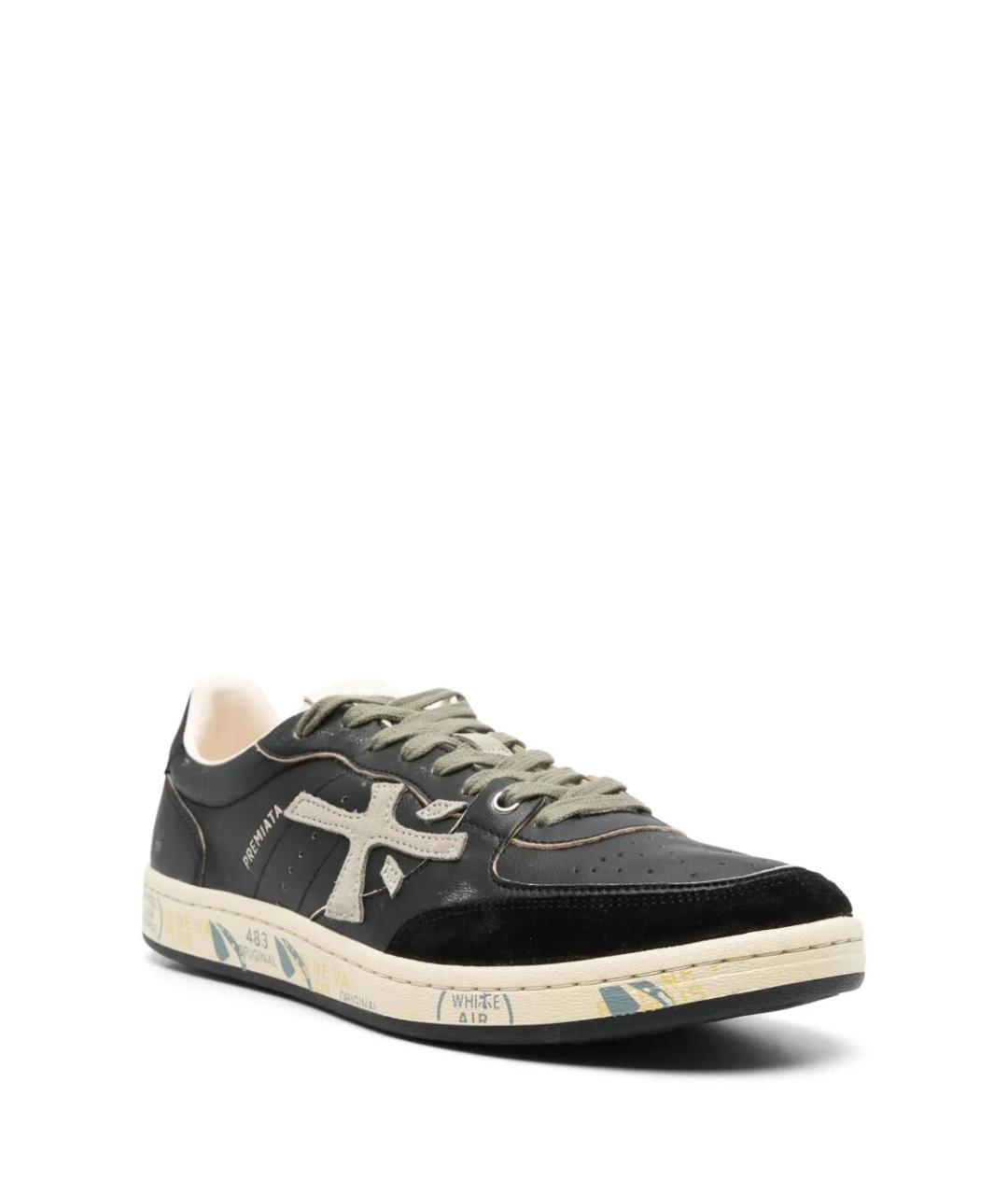 PREMIATA Черные кожаные низкие кроссовки / кеды, фото 2