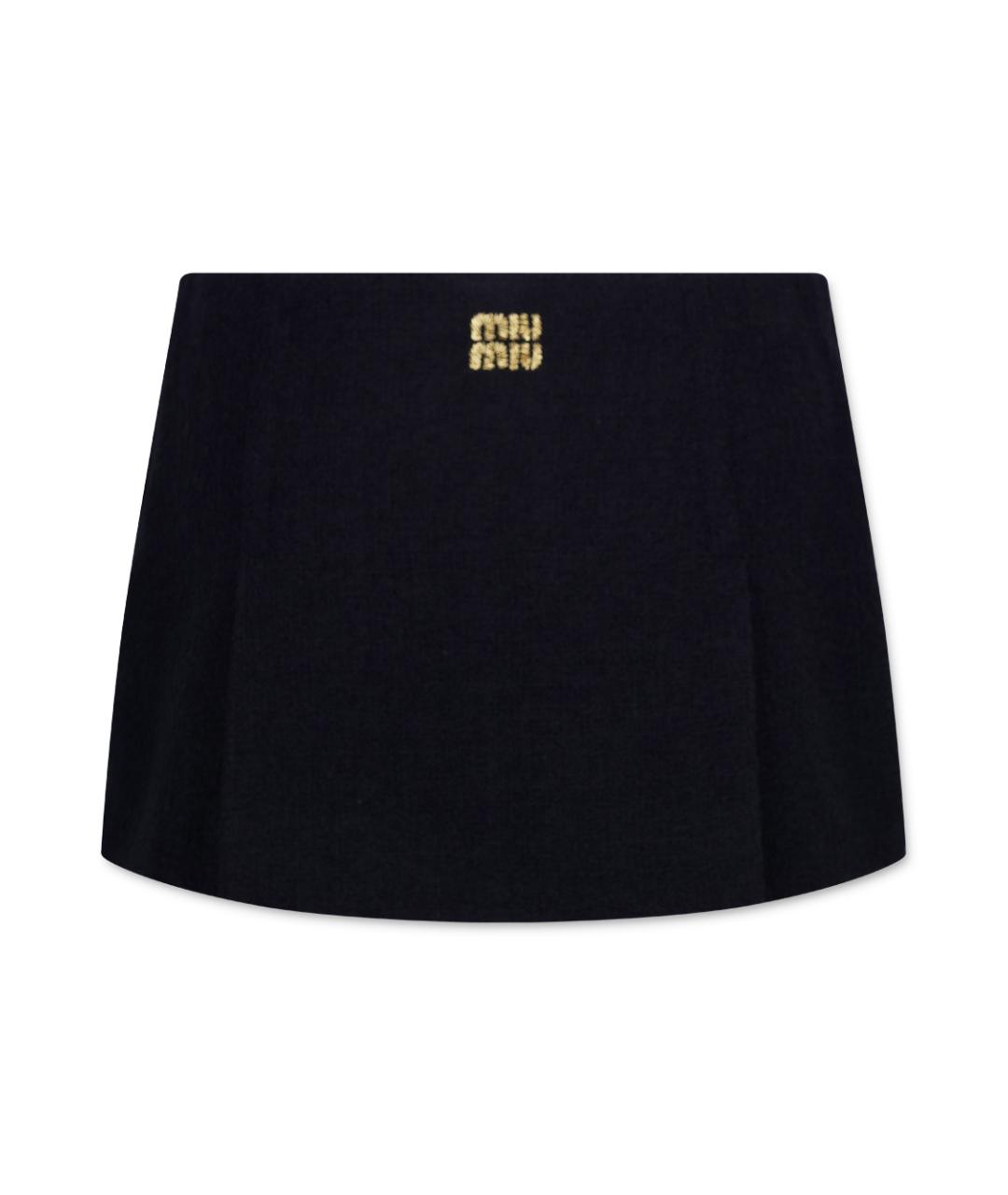 MIU MIU Темно-синяя шерстяная юбка мини, фото 2