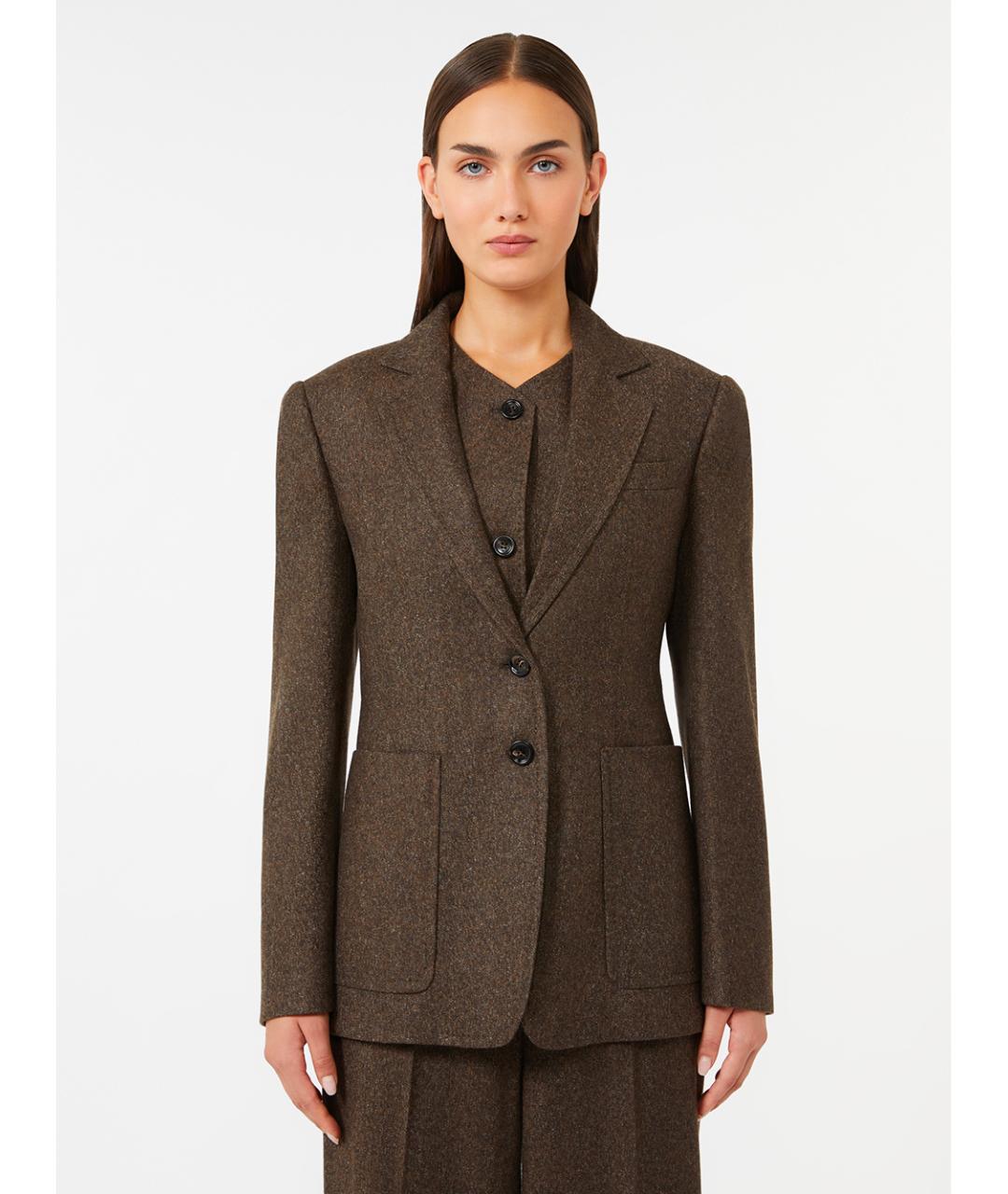 MAX MARA Коричневый шерстяной жакет/пиджак, фото 2