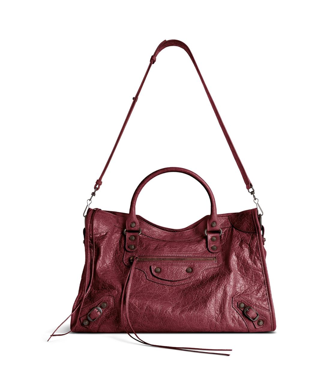 BALENCIAGA Бордовая кожаная сумка тоут, фото 5