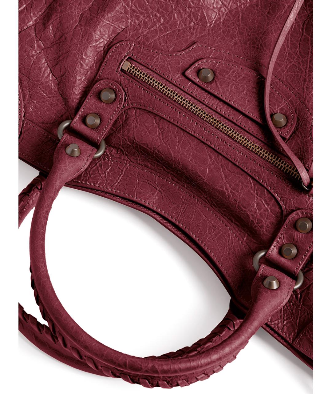 BALENCIAGA Бордовая кожаная сумка тоут, фото 7