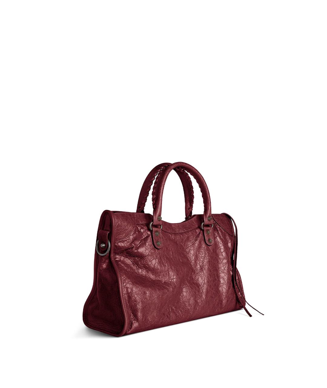 BALENCIAGA Бордовая кожаная сумка тоут, фото 4