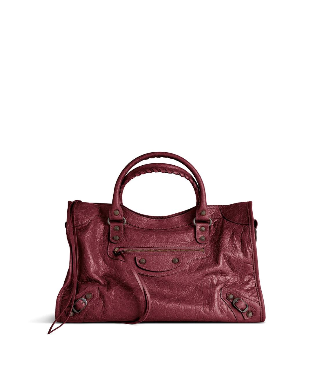 BALENCIAGA Бордовая кожаная сумка тоут, фото 1