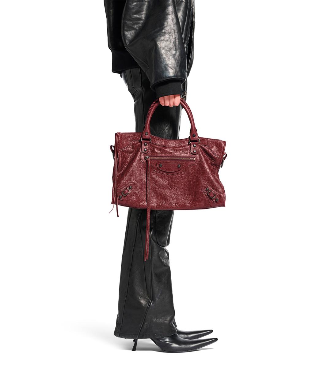 BALENCIAGA Бордовая кожаная сумка тоут, фото 2