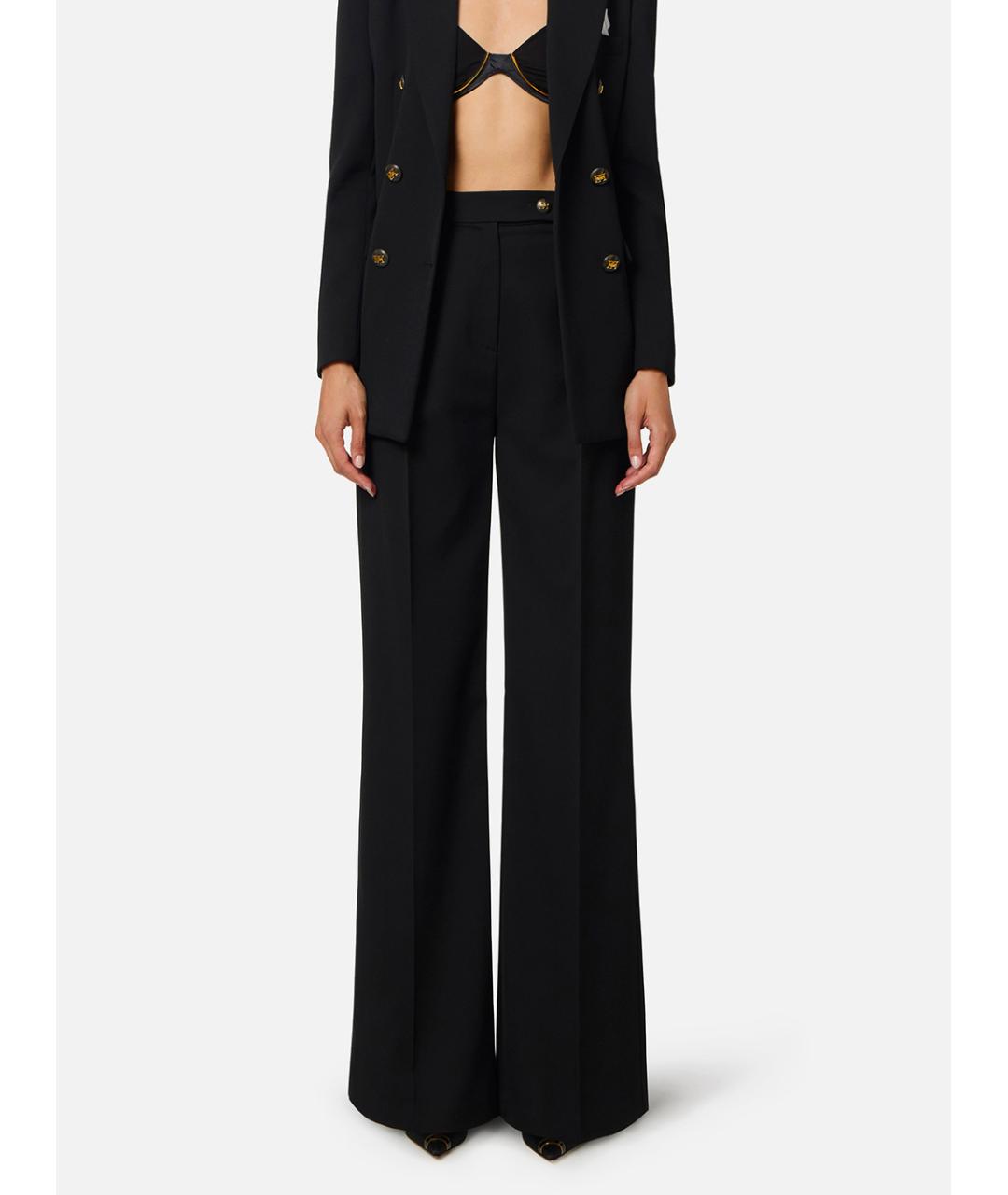 ELISABETTA FRANCHI Черные полиэстеровые прямые брюки, фото 2