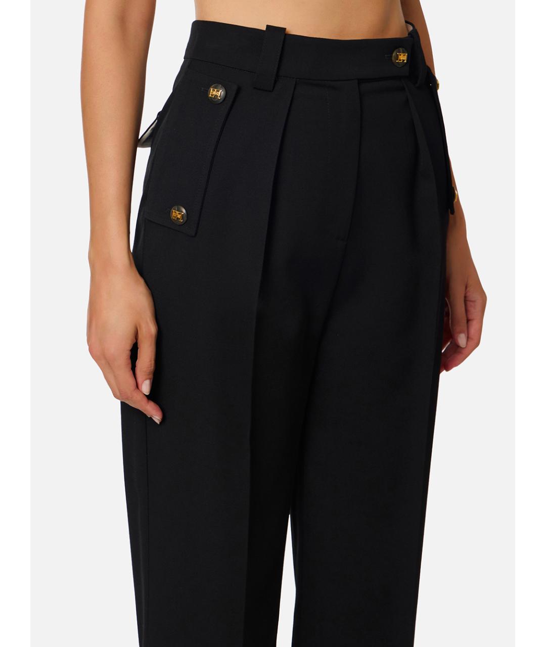 ELISABETTA FRANCHI Черные полиэстеровые прямые брюки, фото 3